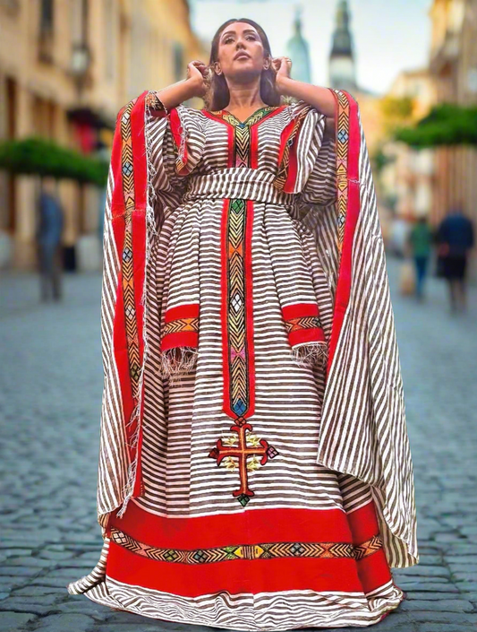 New Ethiopian Traditional Dress - Ruby Red